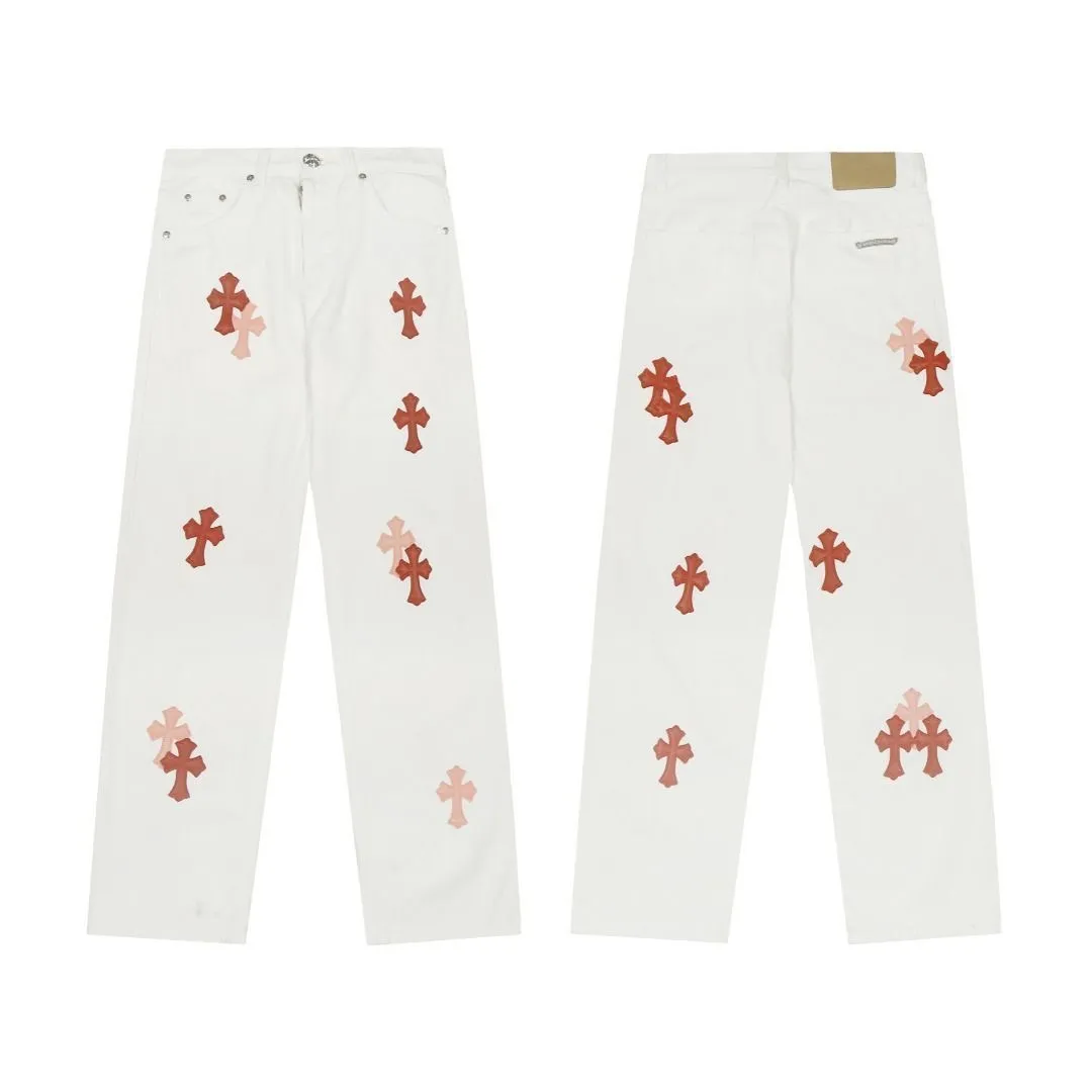 P230 💰 (Top version) Chrome Hearts/Chrome Hearts Classic white powder series colored leather cross washed color cloth unisex denim trousers Vibe style straight stacked god-level version Carbon fine bias denim color cloth Old vintage full set of hardware - Chrome Hearts white cow series The high version uses high-ounce customized fabrics, fermentation washing and soft color fixation, soft and thick to wear, the details are all made by hand-polished craftsmanship, all-over printed jacquard fabric Unique design style. Through multiple processes to create a full retro feel. Unique niche non-contrast shirt. Customized distressed spray-painted buttons. Craftsmanship in every detail. Color: white powder. Size: 28-30-32-34 (corresponding to S-M-L-XL)